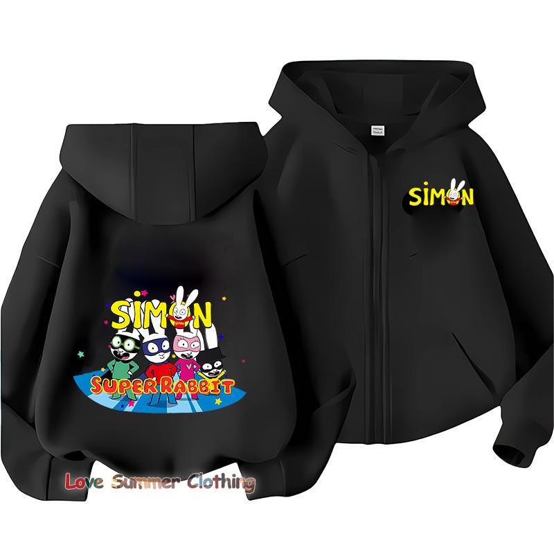 Simon Super Rabbit Boys Hoodie Zip Up Girls Fall Hooded Jacket Zip Autumn Pullover Casual Hoodie Size 100-160