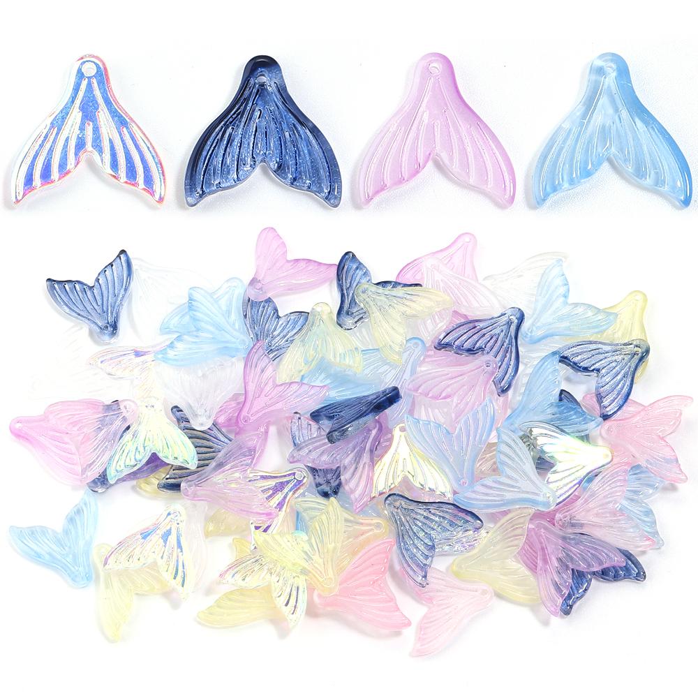 30pcs 20x19.5mm Colorful Mermaid Tail Beads Pendant Loose Lampwork Charms For Jewelry Making DIY Earring Phone Chain Accessories