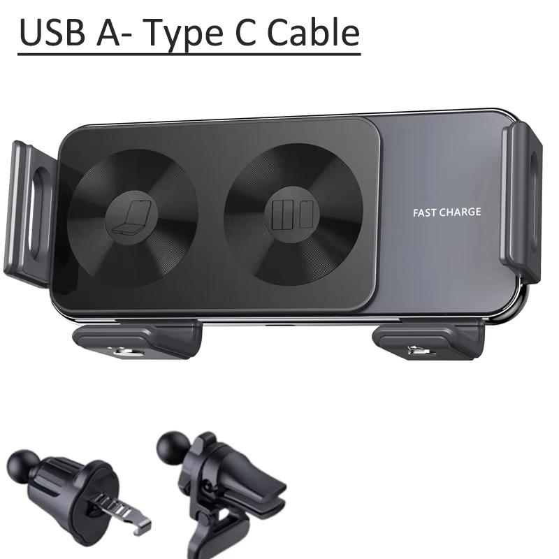 Складной экран Автомобильное быстрое беспроводное зарядное устройство Подставка с двойной катушкой для Samsung Galaxy Z Fold 6 5 4 S24 Ultra iPhone 16 15 14 Pro Max Xiaomi