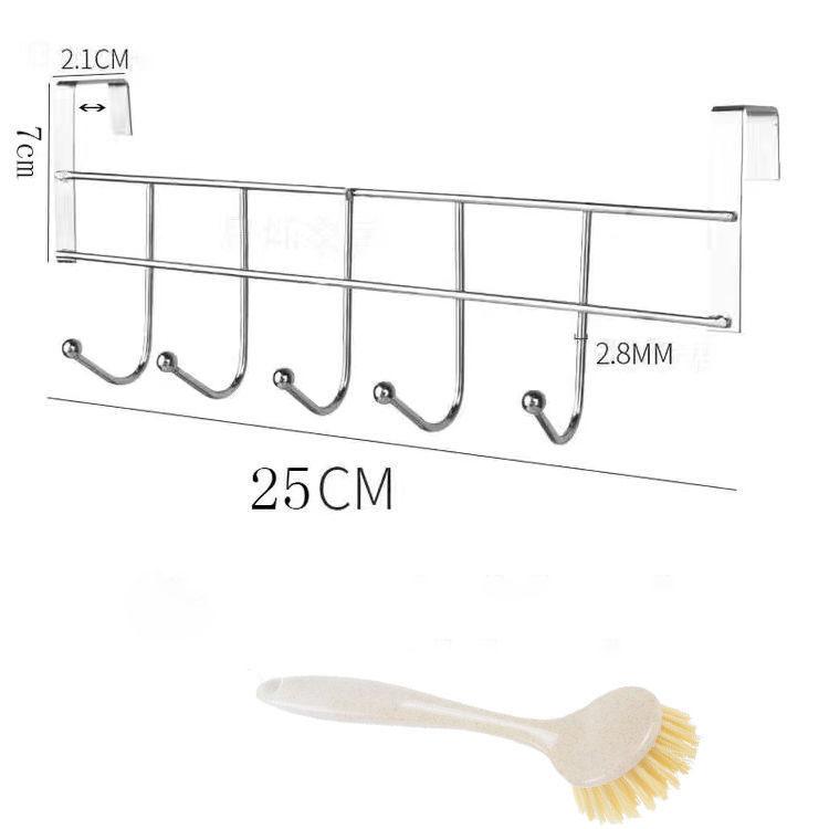 Вешалка для полотенец из нержавеющей стали с пятью крючками на заднюю дверцу шкафа, вешалка для тряпок с пятью крючками, вешалка для одежды на заднюю дверцу кухни с щеткой для чистки