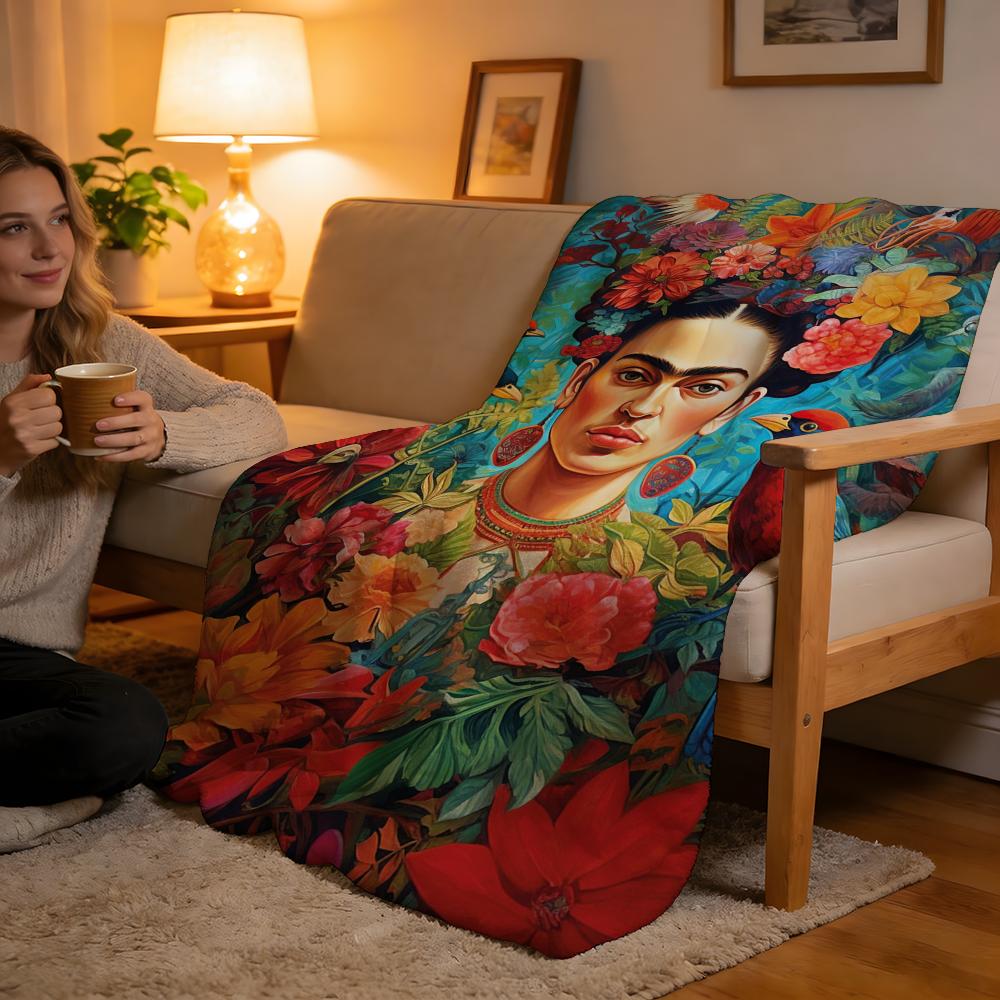 Throw High-Density Short Plush Blanket For Sofa Nap Air-Conditioned Room Soft Skin-Friendly Frida Kahlo