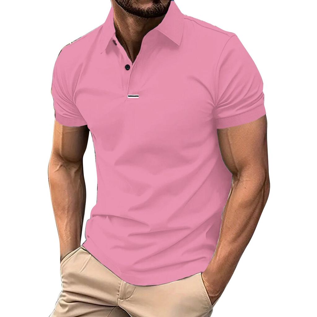 Men's Solid Color Button Lapel Short Sleeve Top Men's Casual Fashion Shirt