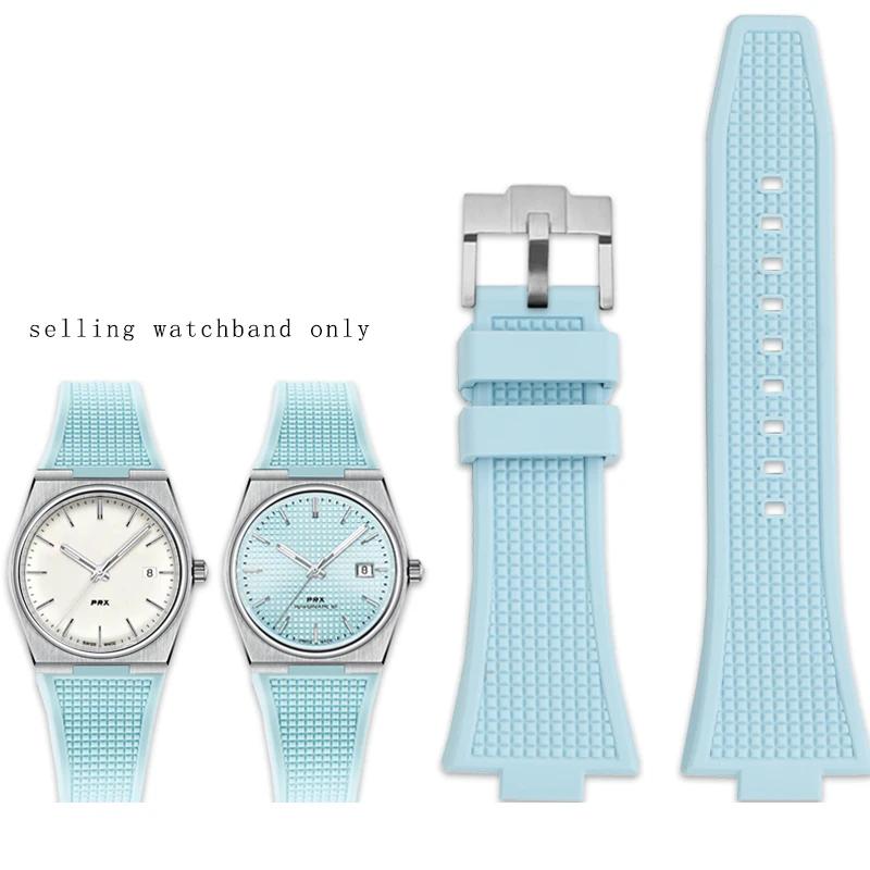 Raised Silicone Bracelet for TISSOT PRX Super Player T137.407/410 Series White Luminous Silicone Watch Strap for Men's Wristband