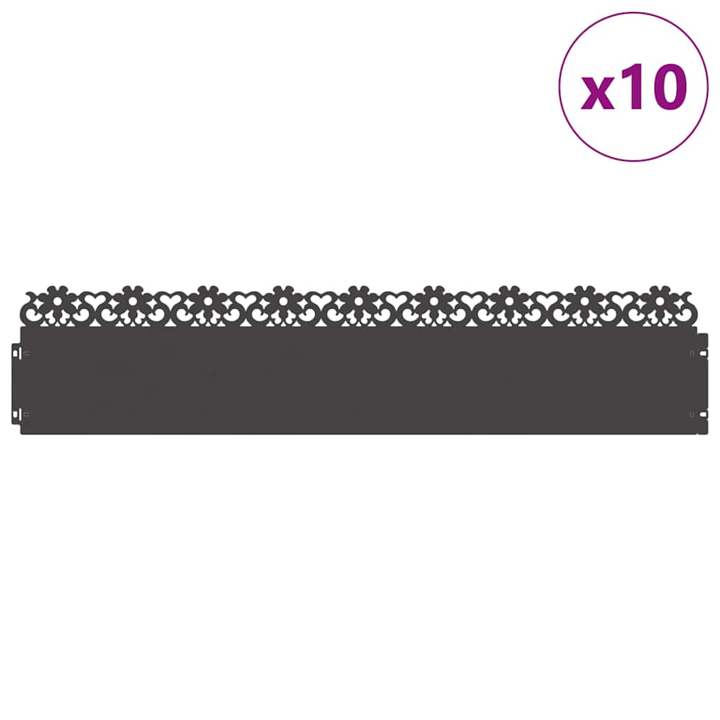 Lawn Edging 10 pcs Black 103 x 0.05 x 22 cm Steel