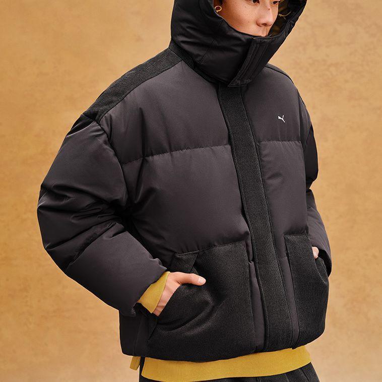 Men's PUMA MMQ Down Jackets Unisex Charcoal Black Hooded (Non-detachable) Moderate