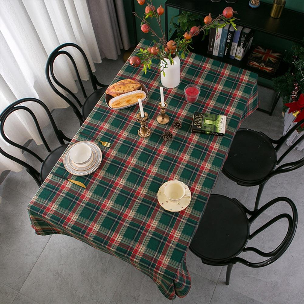Christmas Plaid Tablecloth Cotton Linen Dining Table Decor Vintage American Style Tea Table Cover