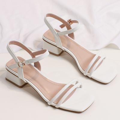 Модные женские сандалии-гладиаторы с двойными узкими ремешками, черно-белые, на среднем высоком каблуке, сандалии женские, с ремешком на щиколотке, летняя обувь для женщин, сандалии