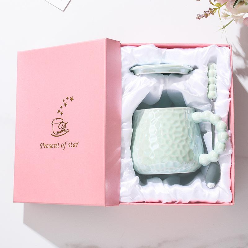 Ins Style Light Luxury Cup High Value Ceramic Mug Women with Lid Spoon Office Coffee Cup Couple Milk Cup