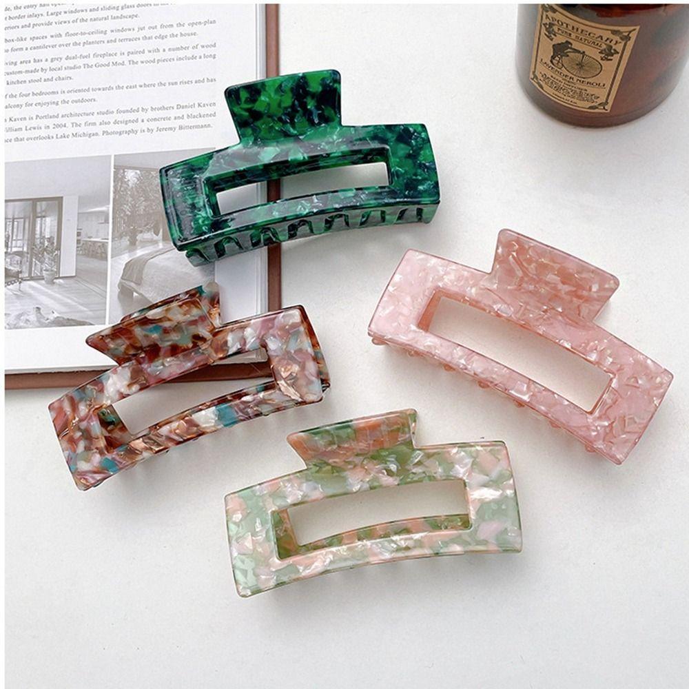 French Style Acetic Acid Hair Clip Colorful Shark Clip Rectangular Hollow Hair Claw  Female