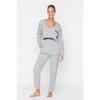 Gray Embroidered Corded Knitted Pajama Set Thmaw22pt0511