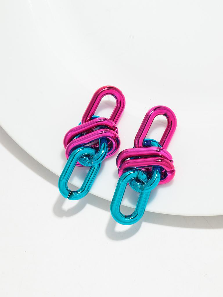 Retro Acrylic Oval Link Drop Earrings for Women New Trendy Metallic Colorful Geometric Chain Long Earring Punk Jewelry Gifts
