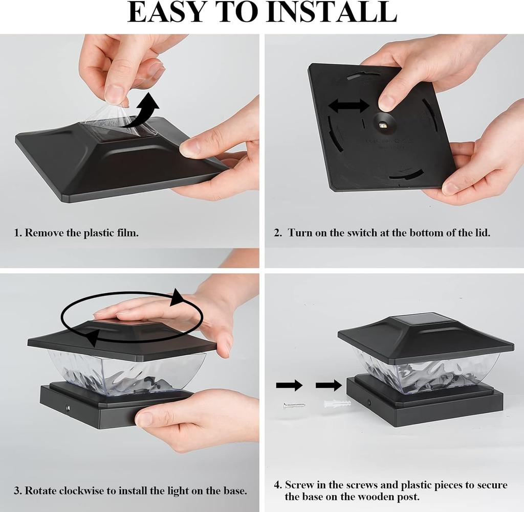 Новый светодиодный светильник на солнечной батарее для квадратного забора, белый теплый светильник, наружное освещение, водонепроницаемый столб IP65, наружный солнечный светильник для сада