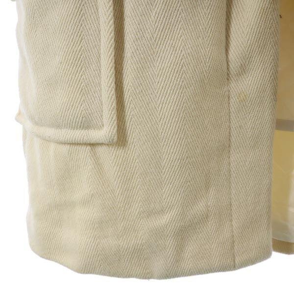 Sacai Luck Сделано в Японии Шерстяное пальто-дафлкот 1 цвета слоновой кости Капюшон из натурального меха Женское Б/У