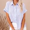 Рубашка с отложным воротником и однотонной застежкой на пуговицы для женщин, блузка с карманом больших размеров, летняя, с коротким рукавом, для женщин, топы