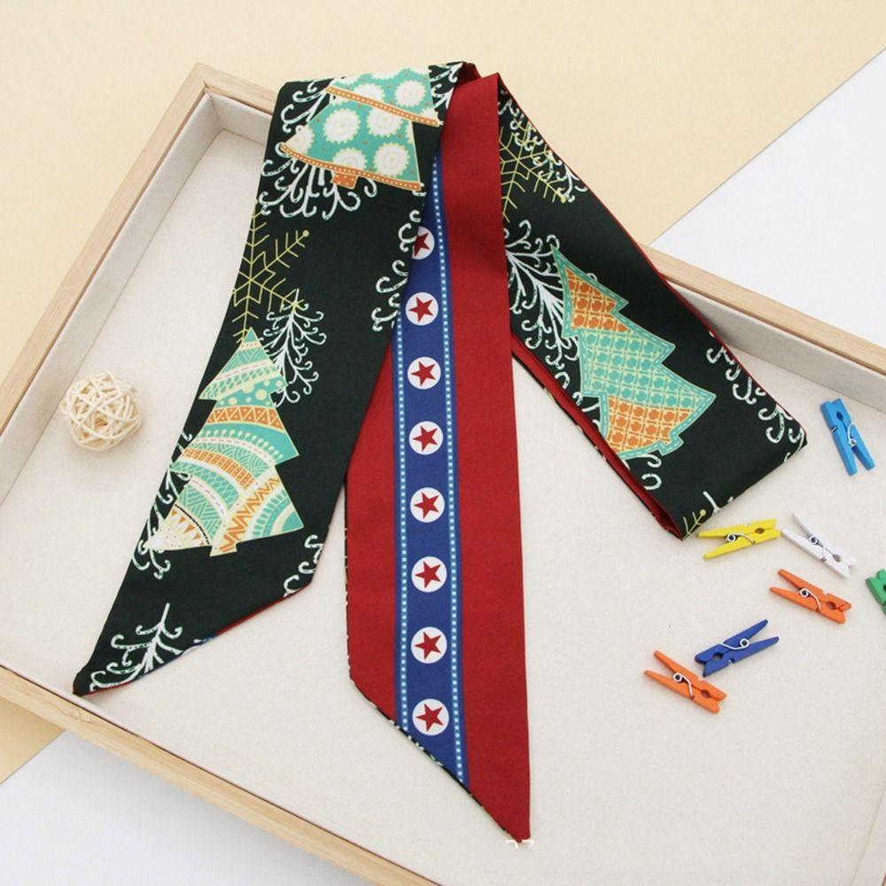 Стиль Шарфы Галстук-бабочка Красный Рождественский Повязка для волос Лента для волос Длинный шелковый шарф Женский Шарф с принтом
