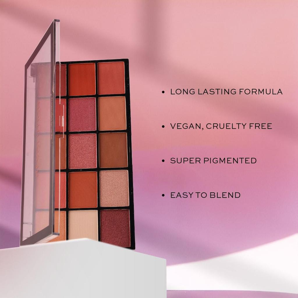 Палетка Makeup Revolution Reloaded, Мерцающая палетка теней для век, Включает 15 оттенков, Держится весь день, Веганская и без тестирования на животных, Нейтралы 2, 16.