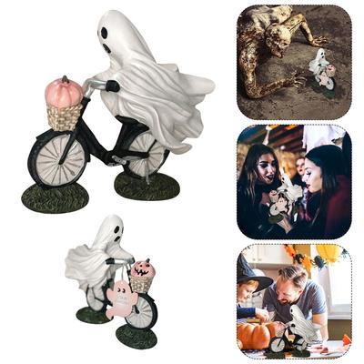 Призрак на велосипеде с розовой тыквой, украшение на Хэллоуин, привидение на велосипеде, фигурка на Хэллоуин, домашний настольный декор