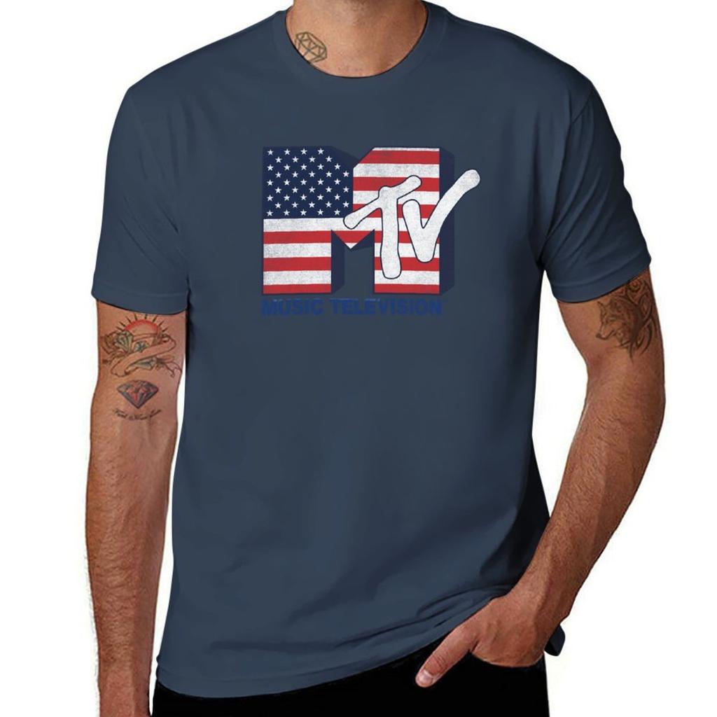 Mtv American Flag Patriotic Logo Tshirt Casual All Match Short Sleeve Tshirt