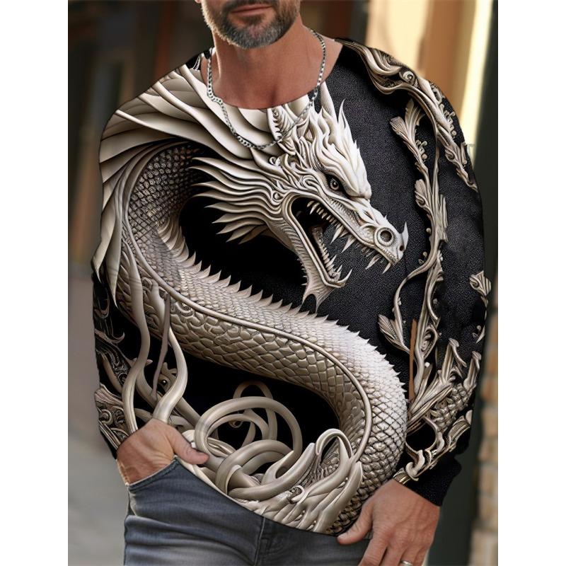 Футболка с длинным рукавом Dragon для мужчин, повседневная футболка, модная одежда Harajuku с 3D-печатью и уличной одеждой