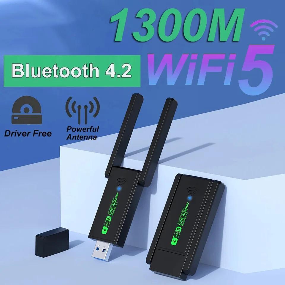 Двухдиапазонный Wi-Fi-адаптер 1300 Мбит/с, беспроводная сетевая карта USB 3.0, 2,4 Г/5 ГГц, мини-передатчик WiFi-ключа-приемника для ПК/ноутбука/настольного компьютера