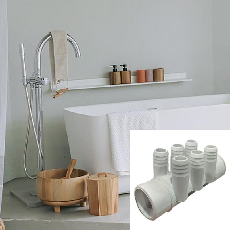 Bathtub Water Manifold Connector PVC 6 Hole Pipe Fitting with Ribbed Outlets for Multi Point Water Distribution in Bathroom
