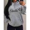 Smile Font Language Butterfly Pattern Hoody For Women Sport Pocket Clothing Cute Multicolor Streetwear Autumn Fashion Hoodies