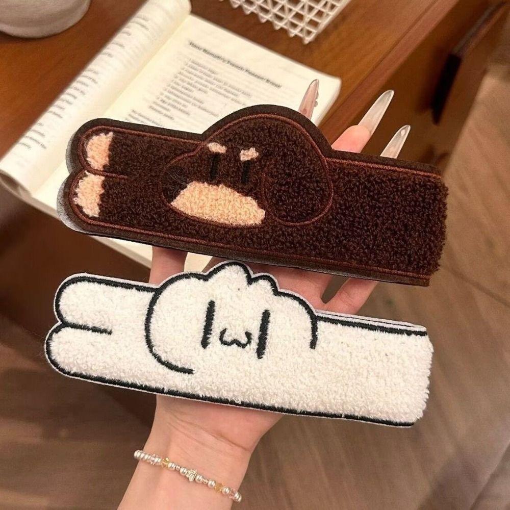 Plush Fabric Wide Hair Hoop Embroidered Detail Wide Band Animal Headband Daily Hair Styling