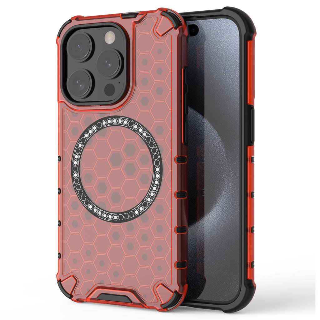 Для iPhone 15 Pro Магнитный чехол Сотовая текстура ТПУ+ПК Противоударный чехол для телефона
