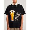 Black T Shirt Men Casual Cartoon Skeleton Drinking Beer Print Summer Party Halloween Costume Top Male Streetwear Fashion