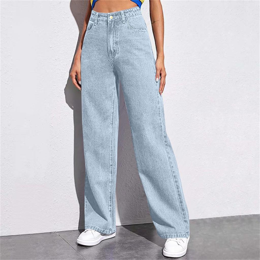 Women's Casual Fashion High Waist Straight Floor-length Jeans