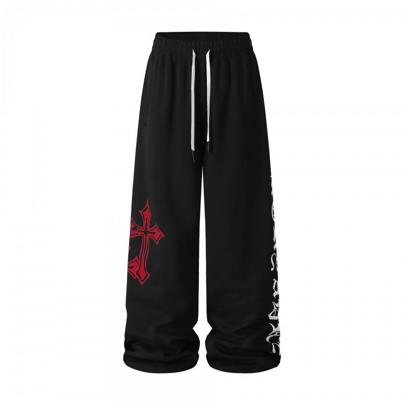 Magic Bear American Retro Cross Sweatpants Loose Straight Leg Casual Pants Teens