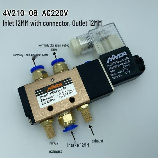 4V210-08 Пятиходовой двухпозиционный электромагнитный directional control valve AC220V/DC24V с катушкой для пневмоцилиндра