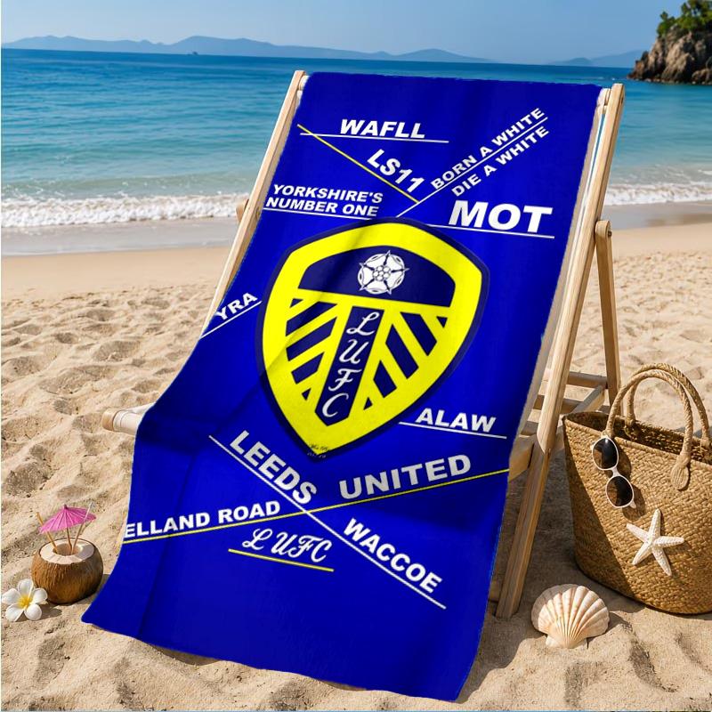 Пляжное полотенце с узором герба Leeds United, Быстросохнущее, Легко ухаживать, Подходит как для занятий спортом, так и для пляжного отдыха, Спортивный незаменимый аксессуар
