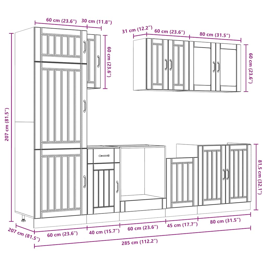 8 Piece Kitchen Cabinet Set Lucca Sonoma Oak Particleboard