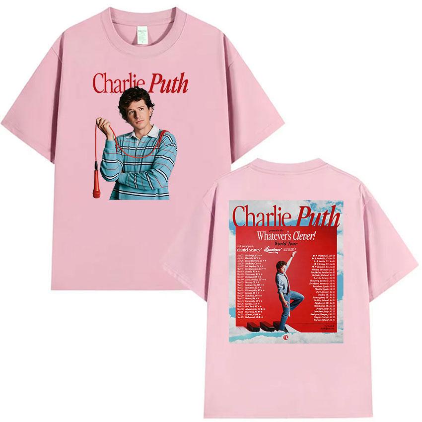Charlie Puth Whatevers Clever World Tour 2026 Graphic T Shirts Unisexs Vintage Fashion 100 Cotton Short Sleeve Tshirt Streetwear