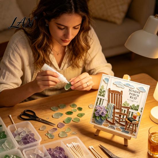 Unique Handmade Gift for Friends Sunday Traditions Sea Glass Art Kit, DIY Mosaic Kit Morning Craft Adults Teens, Home Decor Tranquil Projects