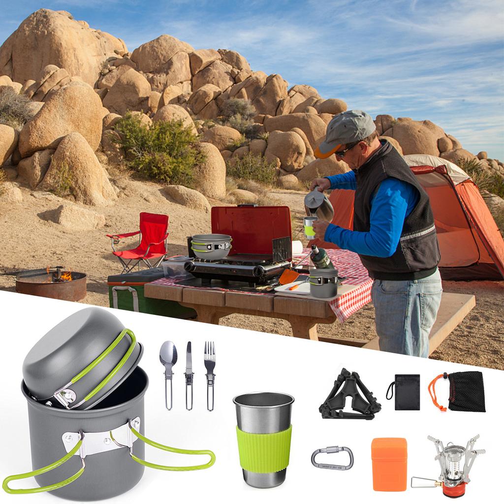 Набор посуды для кемпинга на 1-2 человека, портативный набор кастрюль и сковородок для кемпинга, пеших прогулок, пикника