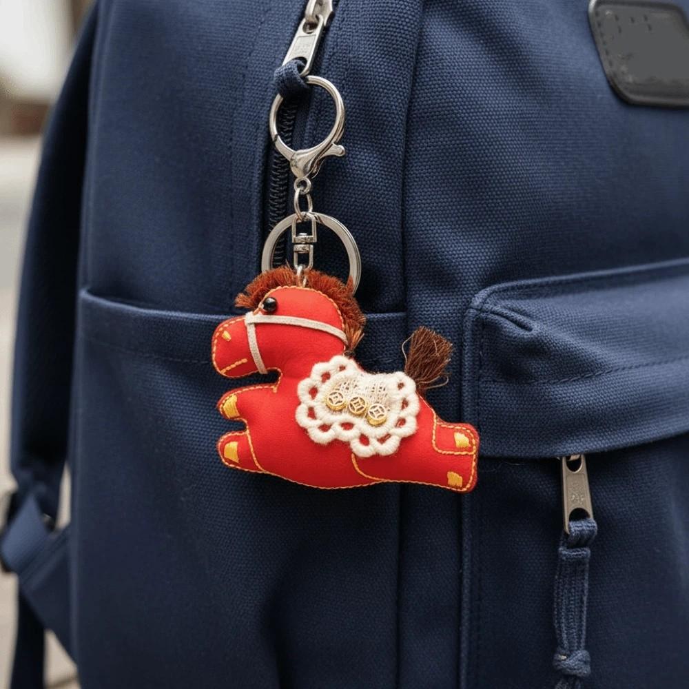 Kawaii Cartoon Pony Keychain Chinese Style Good Luck Pony Pendant Handmade Mini Stuffed Animal Keyring Car Decoration