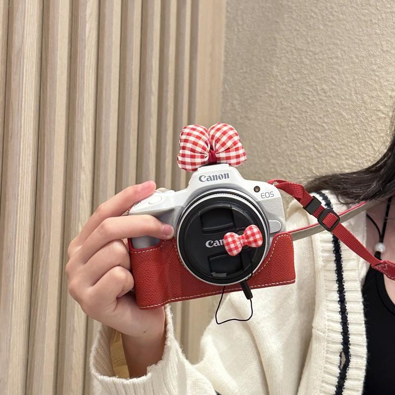 Canon EOS R50 R10 R100 Camera Half Case With Adjustable Strap PU Leather Sleeve Mirrorless Cameras