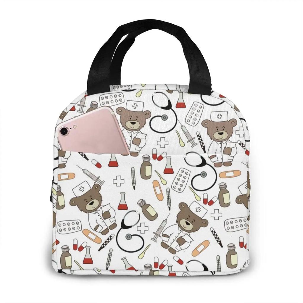 Travel Nurse Bag Insulated Lunch Bags Women Cartoon Nurse Print Food Case Cooler Warm Bento Box for Kids Lunch Box Picnic Bag