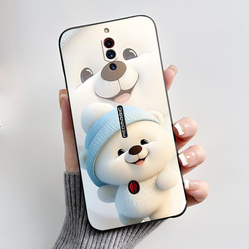 Case For ZTE Nubia Red Magic 5G 5S Cute Heart Rabbit Black Matte Soft Silicone Protective Back Cover RedMagic 5G 5S Phone Case