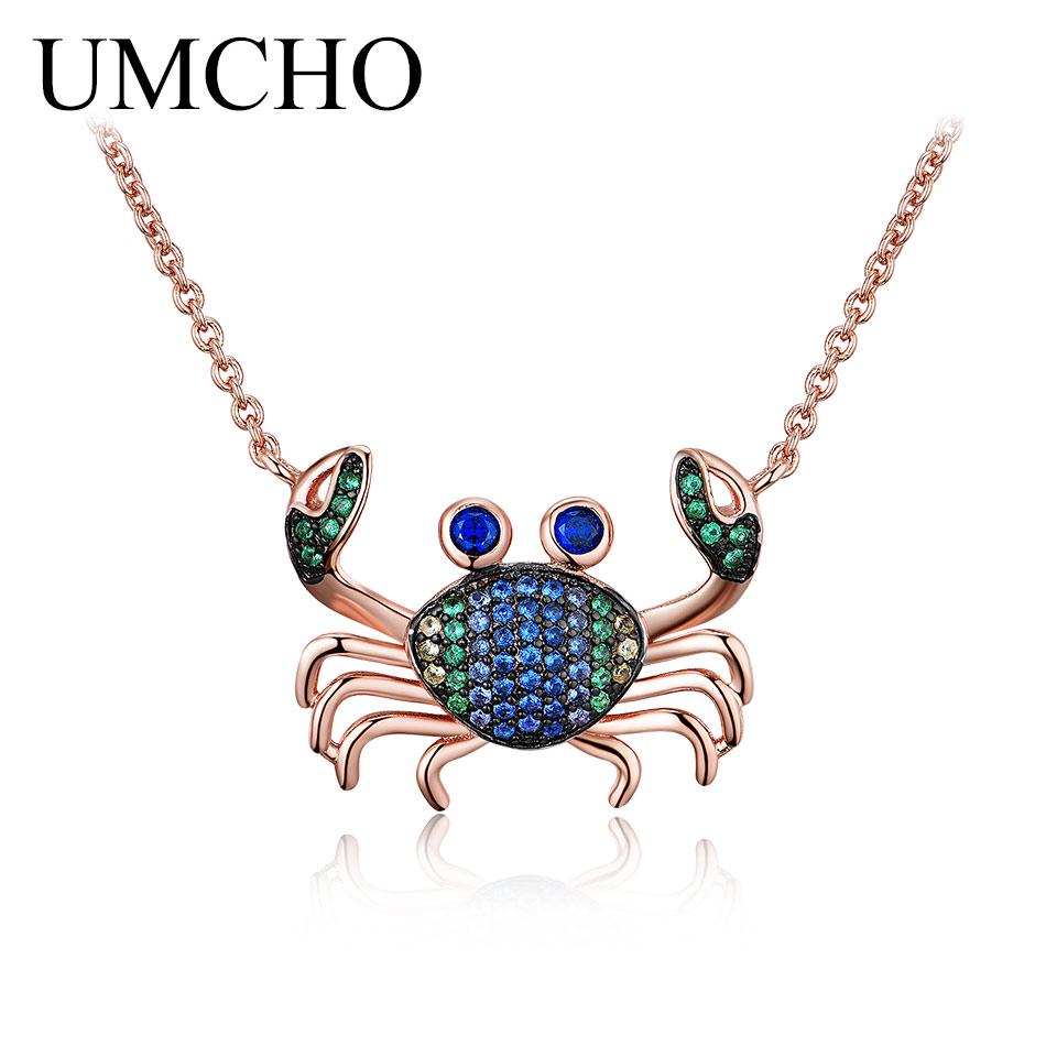 Umcho 925 Серебряное Красочное Крабовое Ожерелье-Цепочка Настоящее Ожерелье из Стерлингового Серебра 925 пробы для женщин, подарок на вечеринку, ювелирные изделия для летних каникул