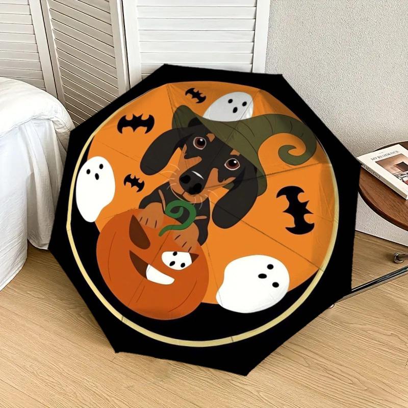 1pc Halloween Dachshund with Witch Hat Umbrella with Plastic Handle,Suitable for All Seasons Home Travel Outdoor UmbrellaDD1423