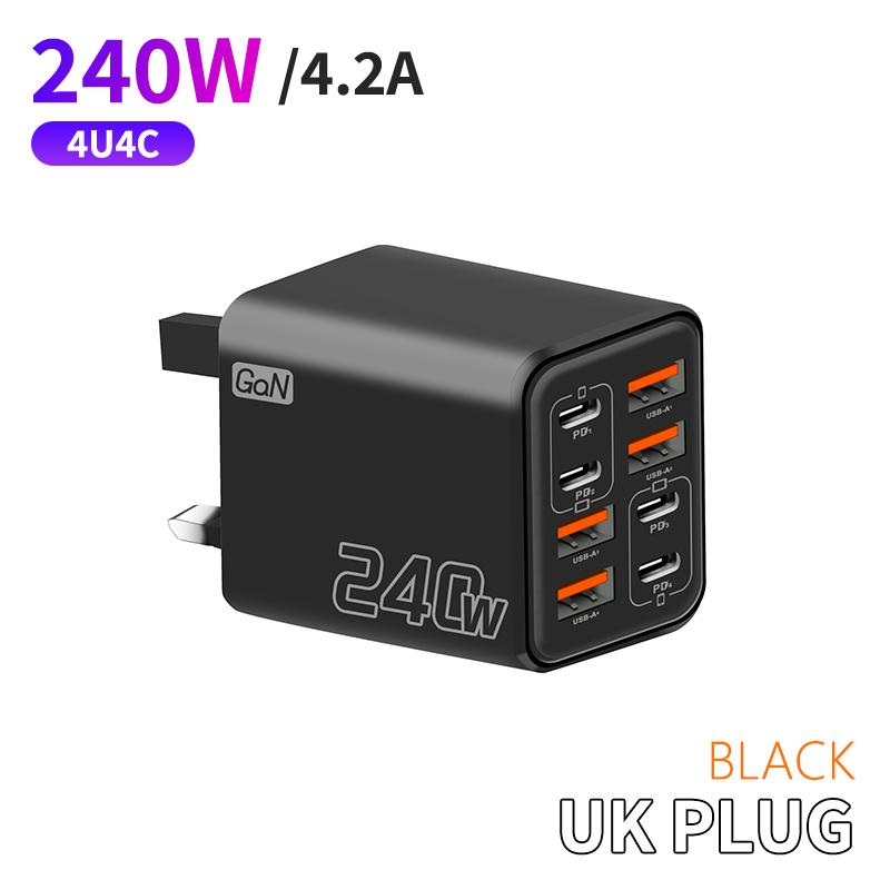 240 Вт Gan USB C Зарядное устройство 8 в 1 Быстрая зарядка Зарядное устройство для телефона Адаптер питания для телефона Type C EU/US Штекер Настенное зарядное устройство