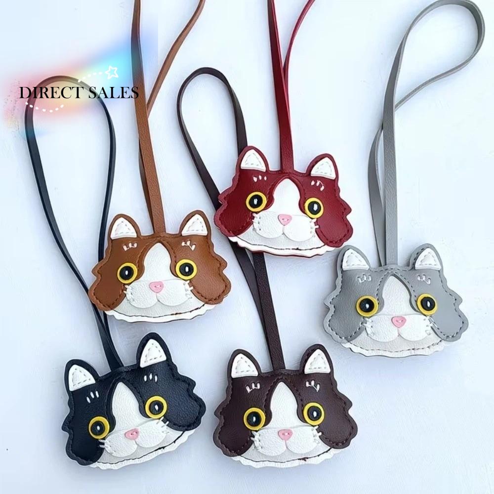 Funny Doll Kitten Cat Leather Keychain Leather Ornament Cat Leather Pendant Bag Accessories Cartoon Animal Bag Hanging Outdoor