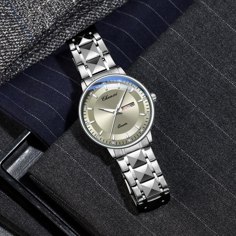 Мужские часы модные простые календарные светящиеся стальные сетчатые наручные часы кварцевые деловые часы для мужчин