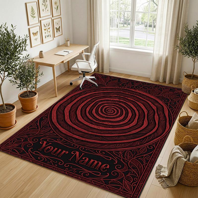Mystical Spiral Theme Soft Crystal Velvet Rug Custom Name & Text Print Non Slip Floor Rug for Bedroom Living Room
