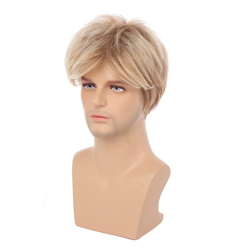 Mens Short Wig Mixed Blonde Synthetic Hair Crew Cut Daily Use