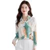 Blue Beryl Shirt with Watercolor Soft Long Polyester Abstract Elegant Women's Print, Fabric, Sleeves, Spring/Autumn, Material, Pattern, Elegant,