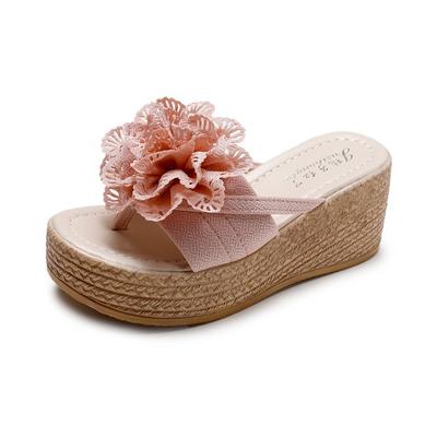 Летняя мода танкетка рыбий рот повседневные женские римские сандалии и тапочки с цветочным принтом